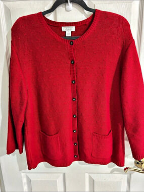 Christopher & Banks Red Knit Cardigan Size XL